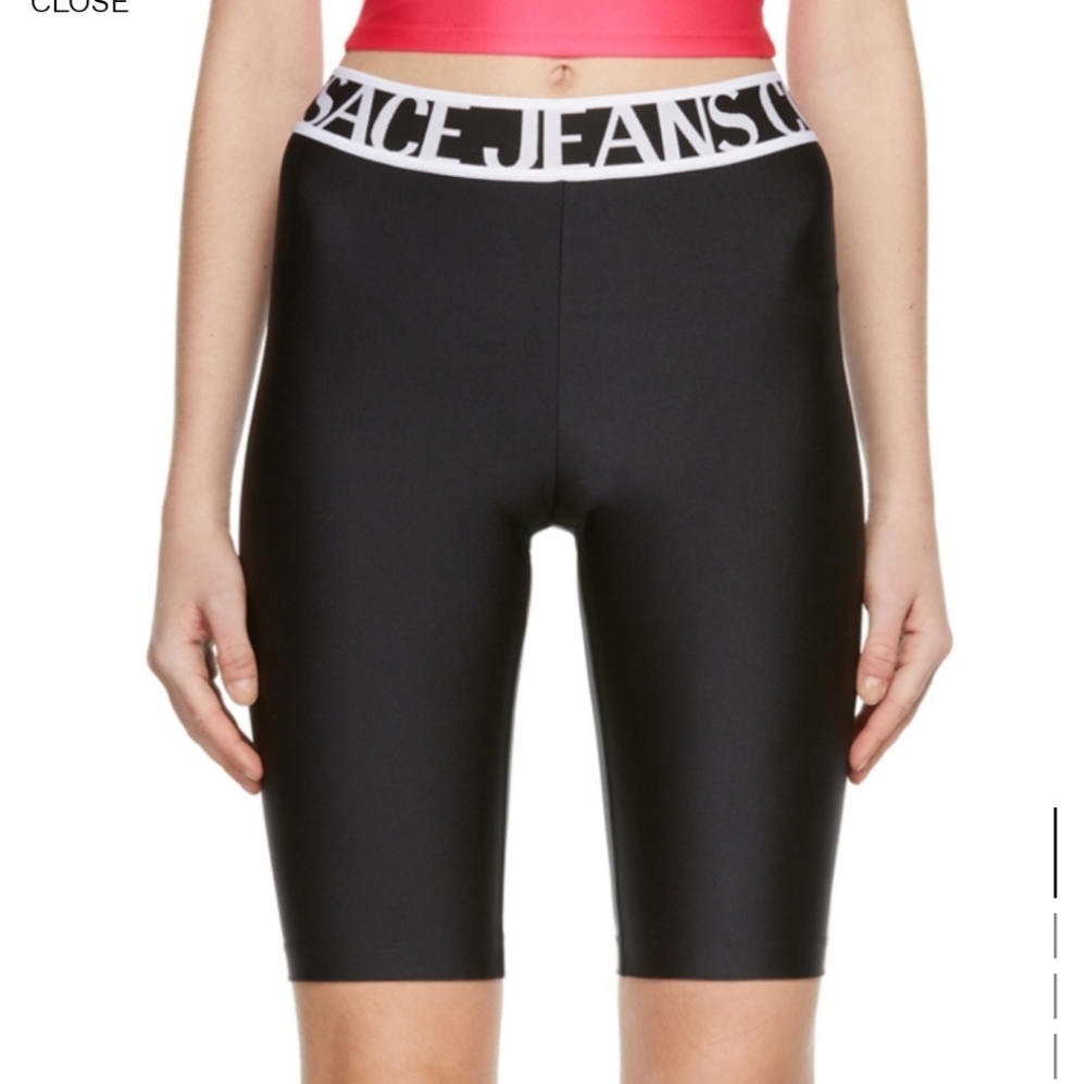NWOT Versace Jeans Couture Black Logo Waist Biker Shorts US 6 Or M Or 28